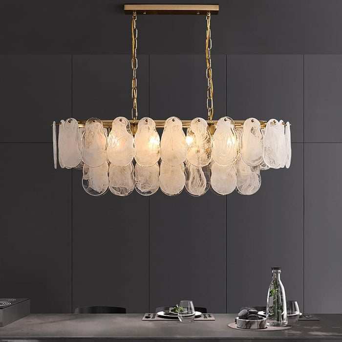 Gold Multi-Tier Lantern Pendant Lighting,Cloud Glass Metal Kitchen Island Chandeliers Hanging Ceiling Light Fixtures
