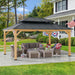 12 X 16 Ft. Wood Gazebo, Outdoor Patio Hardtop Gazebo Cedar Framed Wooden Gazebo with 2-Tier Metal Roof, Suitable for Patios, Lawn and Backyard, Matte Black Roof + Gray Wood Frame