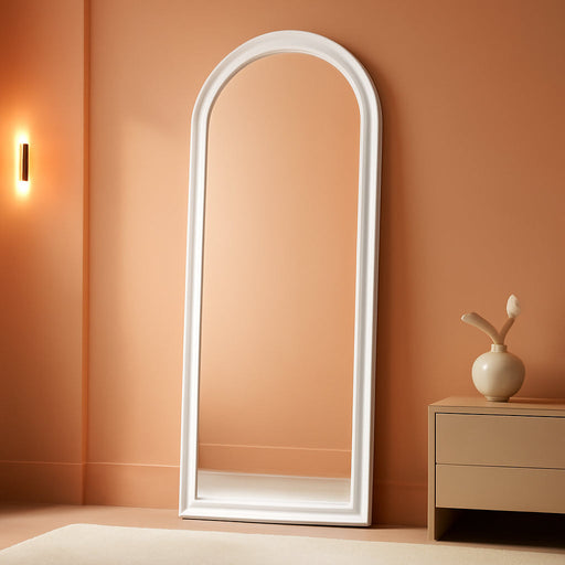 Floor Mirror, Full Length Mirror with Stand, 63"X24" Freestanding Arched Mirror Full Length Hanging or Leaning, Wall Mounted Mirrors with Flannel Frame, Large Mirrors for Bedroom (White)