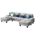 U-Shaped Sectional Sofa with Chaise, 4 Seats Chenille Fabric Sofa for Living Room, Gray