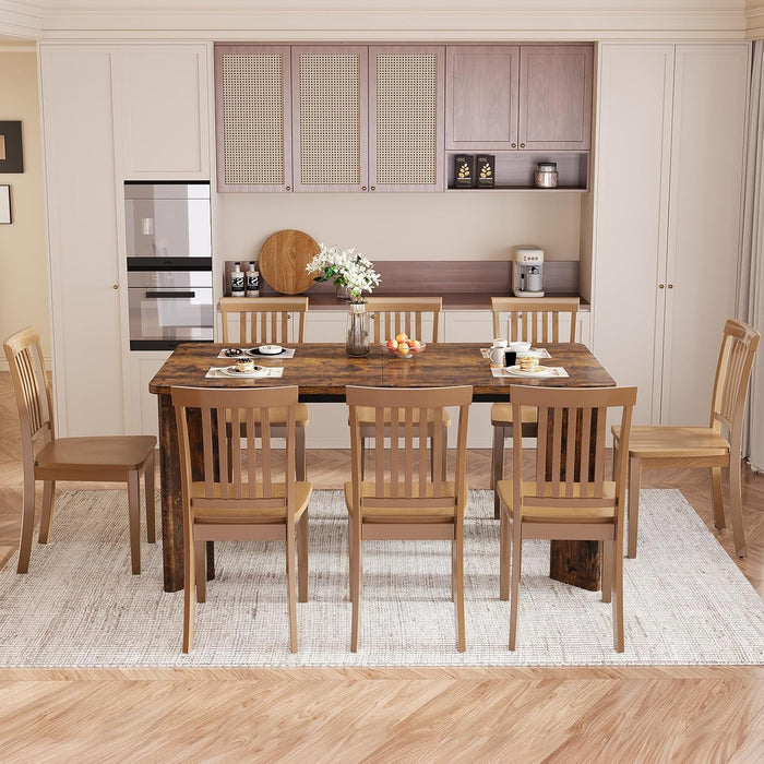 63" Rectangular 4-8 Person Dining Table, Industrial Kitchen Table with 45° Diagonal Legs and round Safety Corner, Wood Diningtable for Dining Room, Kitchen, Living Room, Brown