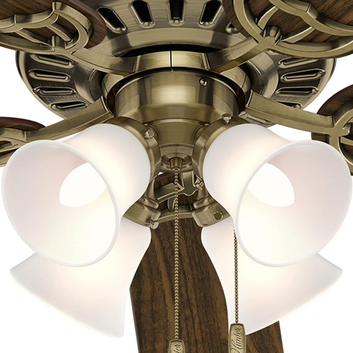 Fan Company, 53063, Studio Series 52 Inch Ceiling Fan with Lights, 4 Covered Energy Efficient LED Lights, Pull Chain, Antique Brass