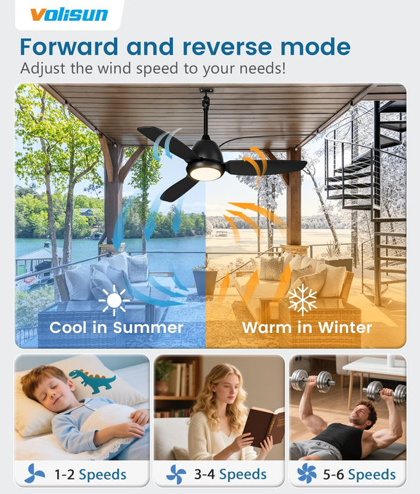 Outdoor Ceiling Fans with Light for Patios, 42In Weatherproof Plug in Ceiling Fan, 3CCT Dimmable Gazebo Fan Remote&App Control, Black Caged Ceiling Fan for Porch, Pergola,Canopy,Pavilion