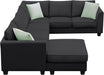 Large U Shaped Sectional Sofa with Removable Ottoman for Living Room, 7 Seats Modular Sofa with Wide Chaise Lounge & 3 Pillows, 112” Fabric Corner Couch Set for Large Space, Black