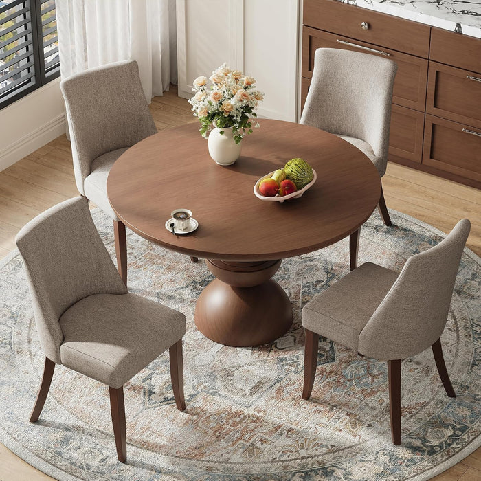 Upholstered Dining Chairs Set of 4, Mid Century Modern Kitchen Chairs with Back, Farmhouse Fabric Side Dining Room Chairs with Wood Legs for Dining Room Restaurant, Brown