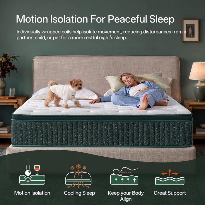King Size Mattress, 12 Inch King Mattress in a Box, Cooling Gel Memory Foam Hybrid Mattress with Pocketed Coils, Medium Firm Feel, Certipur-Us Certified, Pressure Relief, Motion Isolation