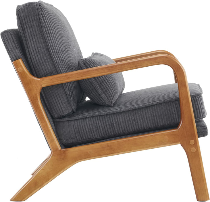 Corduroy Upholstered Accent Chair Dark Grey Lumbar