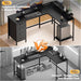 59 Inch L Shaped Computer Desk with Power Outlets, Home Office Desk with 4 Adjustable Storage Drawers & 2 Monitor Stands, Two Person Gaming Table for Bedroom, Black