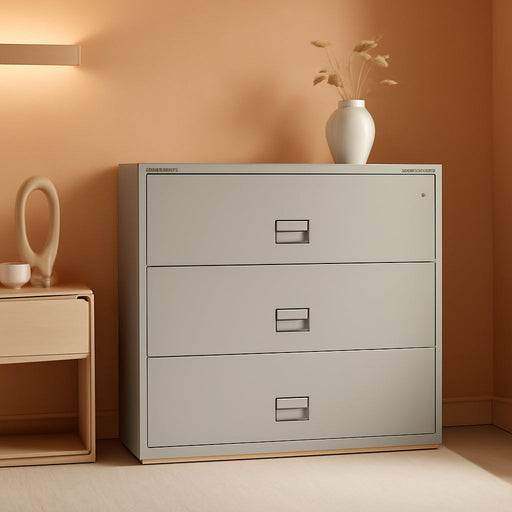 Lateral Fireproof File Cabinet 44" Wide 3-Drawer, Gray