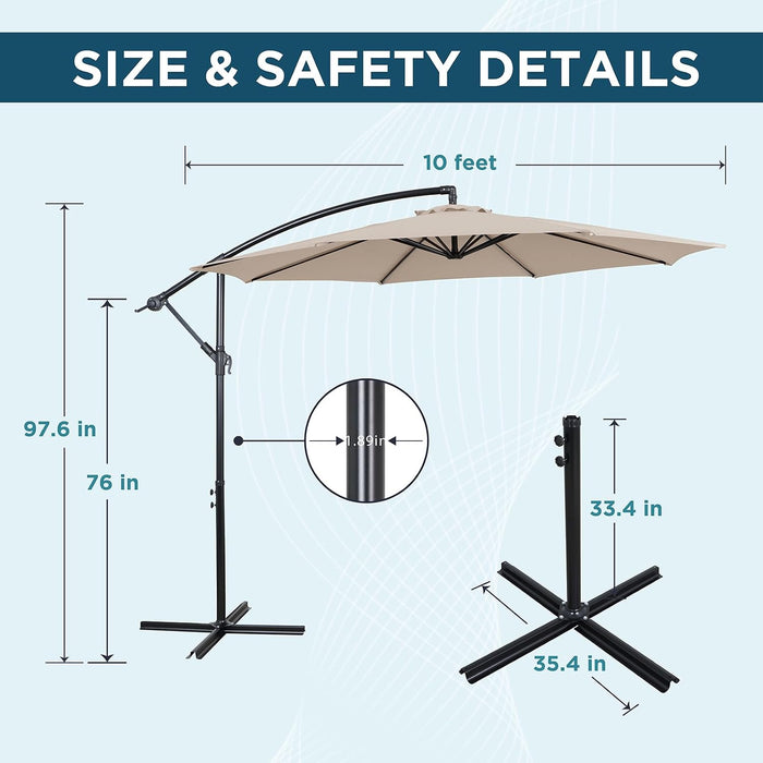 10FT Outdoor Offset Umbrella, Cantilever Patio Umbrella with Infinite Tilt, UV Resistant & Water-Repellent Canopy & Cross Base for Garden, Yard & Deck