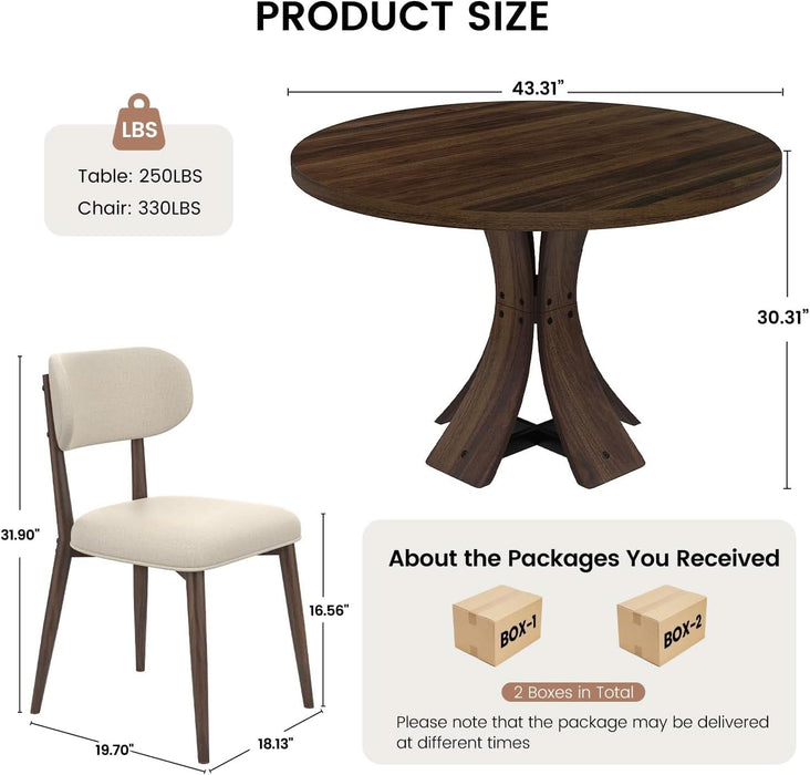 43.3" round Dining Table Set for 4 with Curved Solid Wood Frame