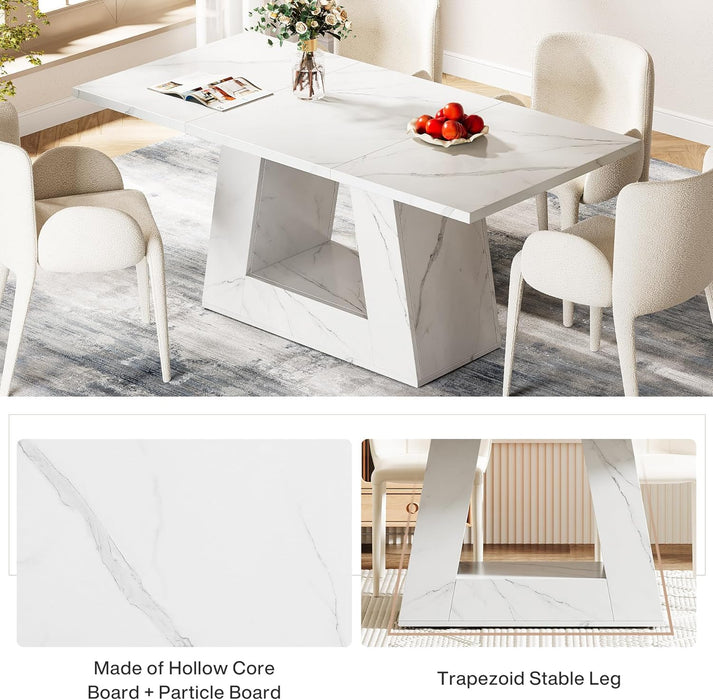Dining Table for 4 to 6 People, 63" Rectangular Dining Room Table, Modern Wooden Faux Marble Dinner Table with Sturdy Base for Kitchen, Living Room