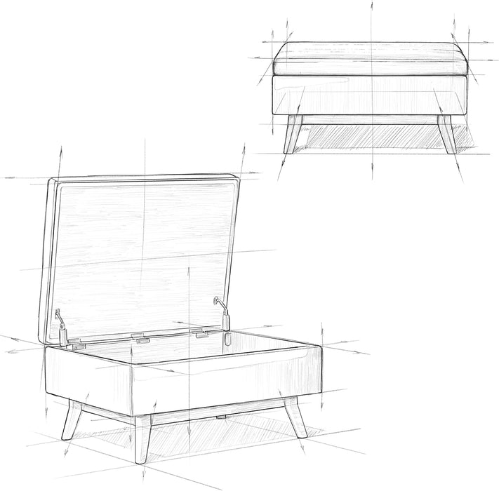 Owen 34 Inch Wide Mid Century Modern Rectangle Coffee Table Storage Ottoman in Distressed Chestnut Brown Vegan Faux Leather, Assembled, for the Living Room, Entryway and Family Room