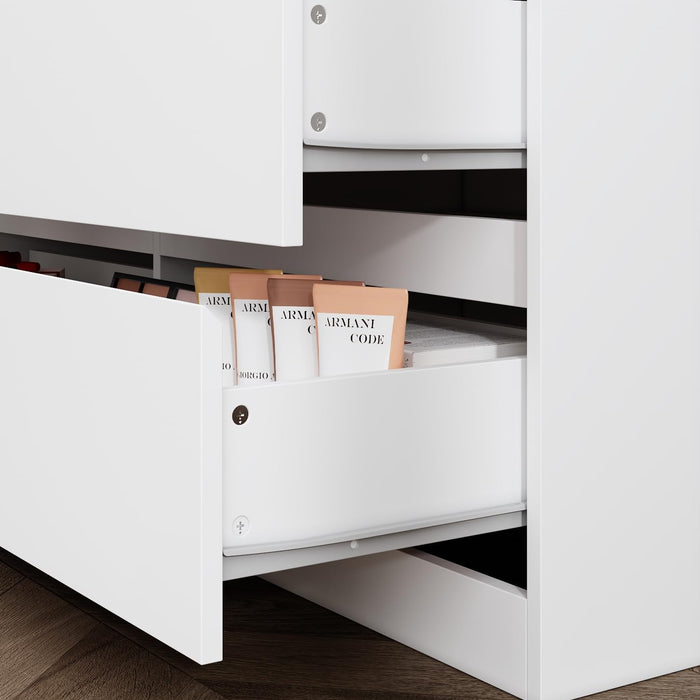 6 Drawer Dresser with Rotatable Tabletop, Modern Chest of Drawers with Extendable Desk (No More than 98" W), Drawer Organizer for Bedroom Home Office, White Dresser