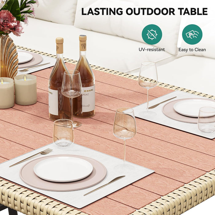 L-Shaped Rattan Patio Furniture Set Light Brown Beige