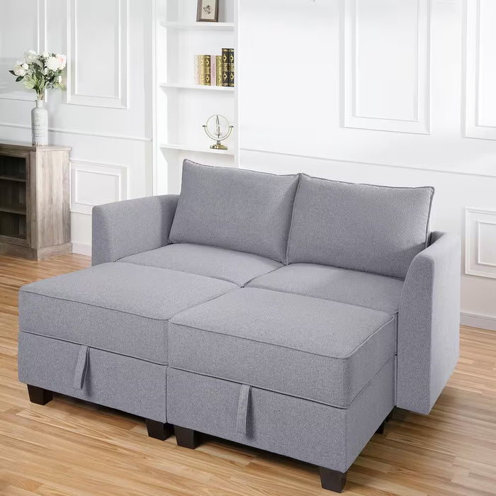 Gray Linen 56.1 In. W Straight Arm Sectional Sofa - Sofa Couch for Living Room/Office