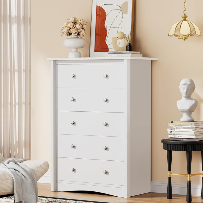 Tall Dresser for Bedroom, Modern Dressers with 5 Drawers, White