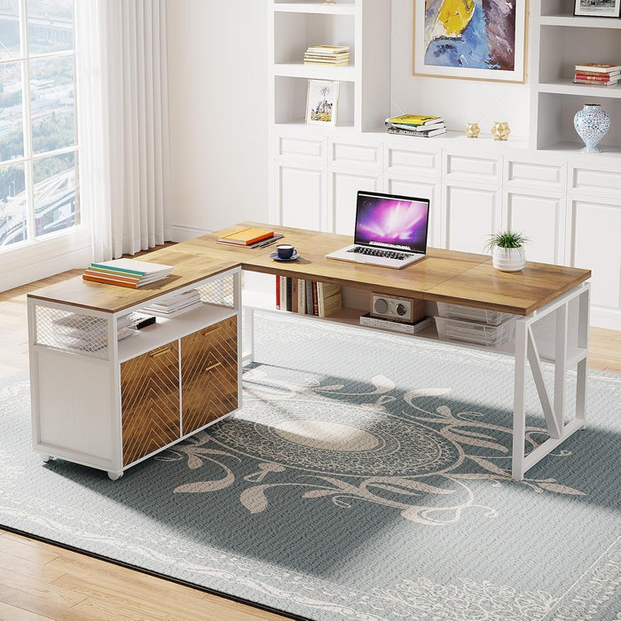 L Shaped Desk Walnut SixtyThreeInch Executive Desk