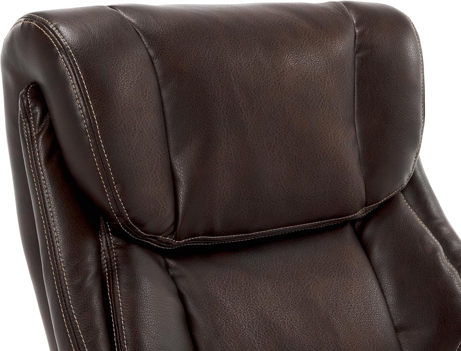 Bellamy Executive Office Chair with Memory Foam Cushions, Solid Wood Arms and Base, Waterfall Seat Edge, Bonded Leather, Brown