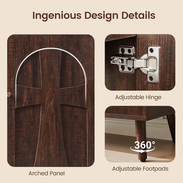 Dark Walnut Sideboard Buffet Cabinet With AdjustableShelves