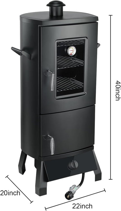 Propane Smoker with Cover, Vertical Meat Gas Smoker Grill Outdoor Heavy Duty 3 Removable Smoking Racks, Black