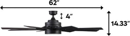 Ceiling Fans Xerxes Modern 62 Inch Ceiling Fan with Light, Remote Control Fan, LED Indoor Fan with 8 Blades, Matte Black and Ash Blade Finish Options, Matte Black (51473-01)