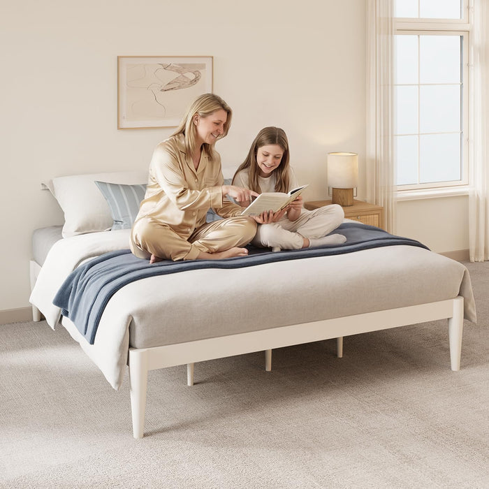 Twin Platform Bed Frame - 16" Wood Mattress Foundation Base, White