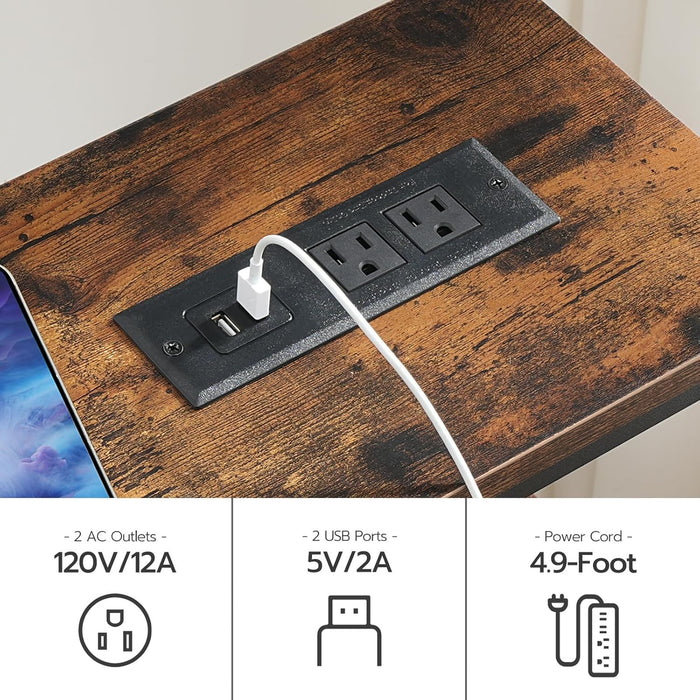 Console Table with Power Outlet, 63" behind Sofa Table with Shelves, Narrow Entryway Table with Storage, Couch Table for Living Room, Hallway, Rustic Brown and Black BF164UXG01