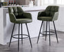 Modern Bar Stools Set of 2 Bar Height Barstools with Back and Arms High Bar Chairs with Metal Footrest Leather Upholstered Island Chairs for Kitchen Counter/Home Bar/Dining Room, Green