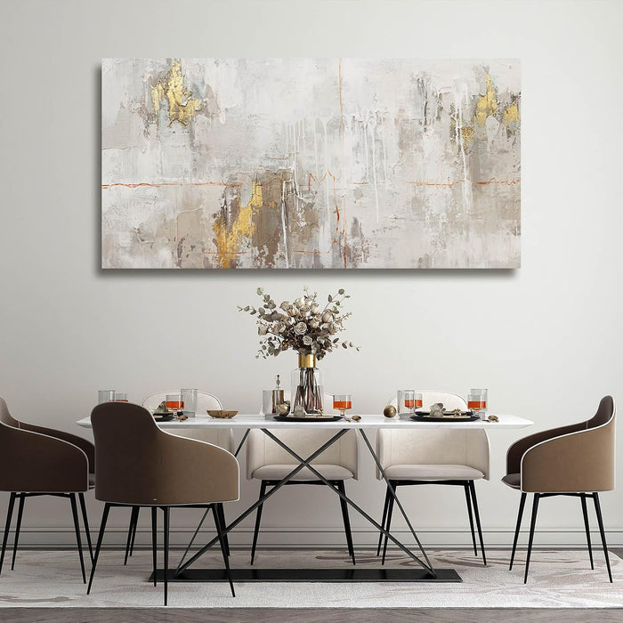 White Abstract Artwork Home Decor Textured Wall Art for Office Master Bedroom Wall Decor Gold Painting for Walls 24X48 Inch Living Room Picture