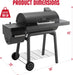 BBQ Charcoal Grill with Offset Smoker Grill and Side Table, 30-In Heavy-Duty Outdoor BBQ Grill with 832 Sq. In. Cooking Space for Outdoor Barbecue in Backyard, Patio and Parties, Black