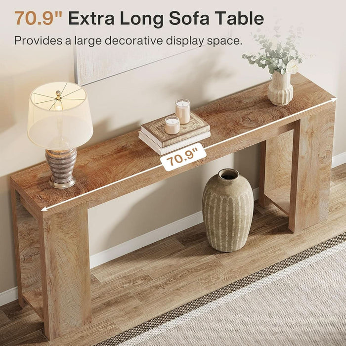 70.9-Inch Extra Long Console Table, Farmhouse Wood Sofa Table behind Couch, Narrow Entryway Accent Table for Living Room, Hallway, Entrance, Foyer, Light Oak Brown