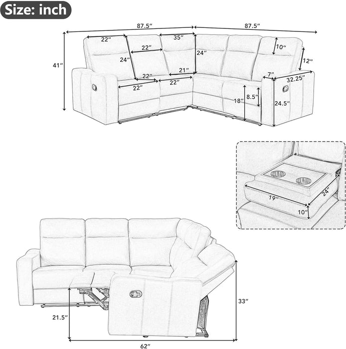 L-Shaped Reclining Sectional Sofa with Linen Upholstery