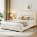 Queen Upholstered Bed Frame, Beige Cloud Boucle Bed with Headboard