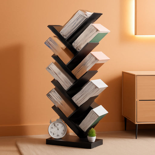 8 Tier Tree Bookshelf,8 Shelf Floor Standing Bookcase Display for Cds/Magazine/Books, Retro Bookshelf for Bedroom, Living Room, Office,Balcony,Book Organizer Storage Shelves