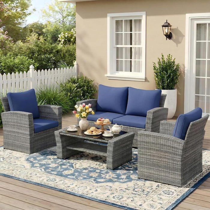 4 Piece Outdoor Wicker Patio Furniture Set for All Weather