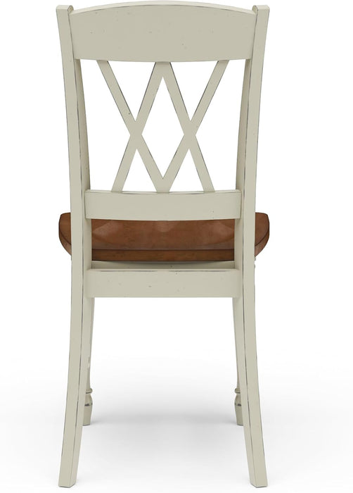 Home Styles Monarch Double X-Back White and Oak Dining Chairs, with Solid Hardwood Construction, Turned Legs, and Distressed Oak Finish, Set of Two