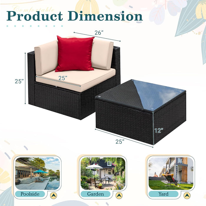 2 Piece Patio Furniture Set, All Weather PE Rattan Outdoor Sofa Set Single Sofa with Table for Garden Lawn Poolside (2 Piece, Beige)