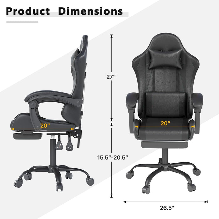 Gaming Chair with Headrest and Footrest for Home Office, Black