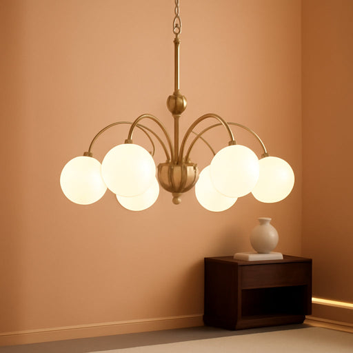 Six Light Brushed Gold Aluminum Sputnik Chandelier