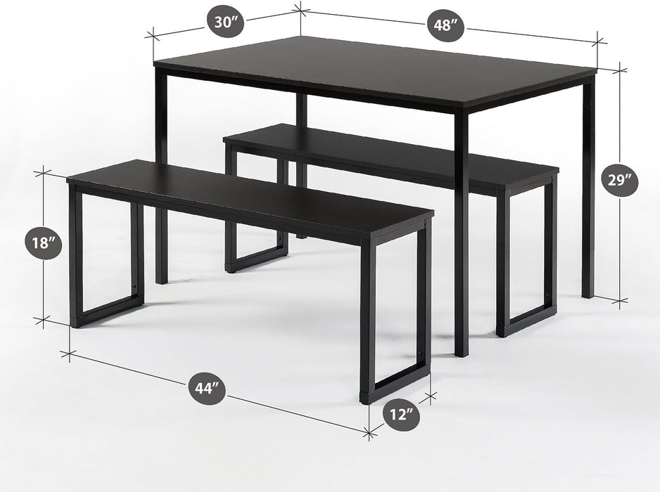 Louis Modern Studio Collection Soho Dining Table with Two Benches (3 Piece Set) - Espresso