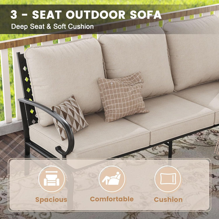 5 Pieces Patio Furniture Set for 7, Outdoor Conversation Set Includes 3-Seat Outdoor Sectional Sofa, 1 Patio Loveseat, 2 Rocking Patio Chairs and 2 Ottomans with Cushions for Garden, Beige