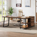 53" L Shaped Office Desk, Reversible Corner Computer Desk with 3 File Drawers and 2 Storage Shelves for Home Office, Study, Gaming Room (Brown)