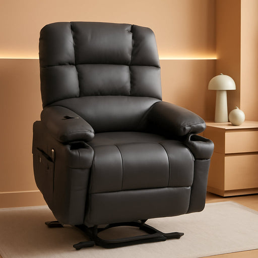 Large Lay Flat Dual Motor Power Lift Recliner Chair Sofa with Massage and Heat for Elderly People, Infinite Position, Faux Leather 7680 (Dark Grey, Large)