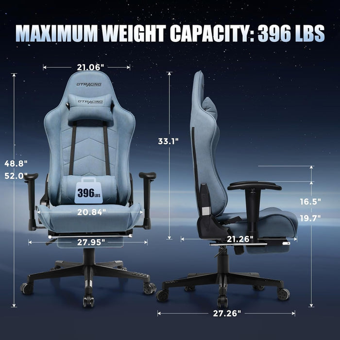 Gaming Chair Breathable Fabric, Racing Style Computer Chair for Adult, Adjustable Reclining Backrest and Lumbar Support, Stylish High Back Chair for Gaming and Office (Light Blue)