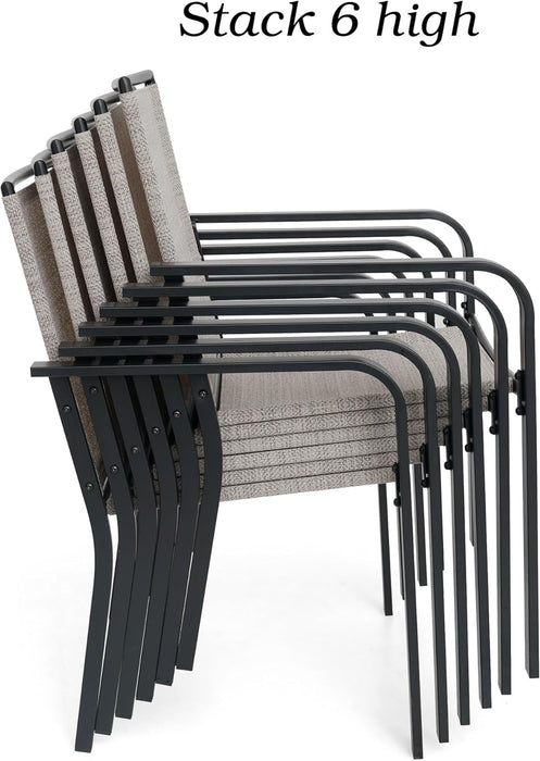 7-Piece Patio Dining Set, Outdoor Furniture Set of 6 Blue Stackable Dining Chairs and Rectangular Metal Table with Umbrella Hole for Outdoor Kitchen Lawn Garden,Bistro,Deck.