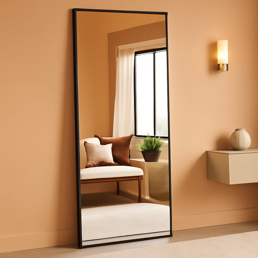 71"X34" Large Mirror Full Length Mirror Aluminum Alloy Frame Floor Mirror Wall-Mounted Mirror for Living Room, Bedroom, Hanging or Leaning against Wall, Black