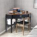 Corner Desk, Writing Corner Computer Table with Drawer for Small Space, Wood Makeup Vanity Desk, Small Corner Desk with Shelves, Office Study Workstation (Brown)