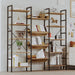Bookshelf, 5-Tier Triple Wide Industrial Etagere with Baffles | 5-Tier Triple Wide Bookshelf, 72 8". 14 Baffled Shelves. Adjustable Center. Industrial MDF, Iron. 33 Lb per Shelf. Anti-Tip.