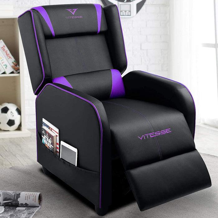 Gaming Recliner Chair Racing Style Single PU Leather Sofa Modern Living Room Recliners Ergonomic Comfortable Home Theater Seating, Purple